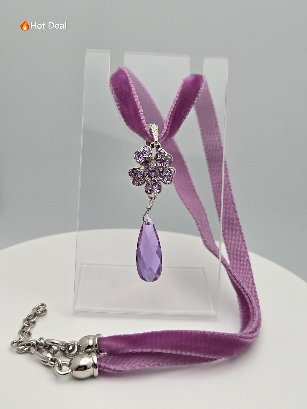 Monet 1990s Gothic Velvet Choker Amethyst Crystal Pendant 17.75" Vintage
